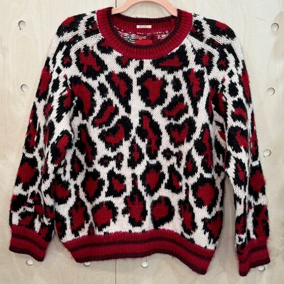 MOTHER The Boat Square Leopard Print Sweater Size Small Red Baby Alpaca Blend - Picture 2 of 13